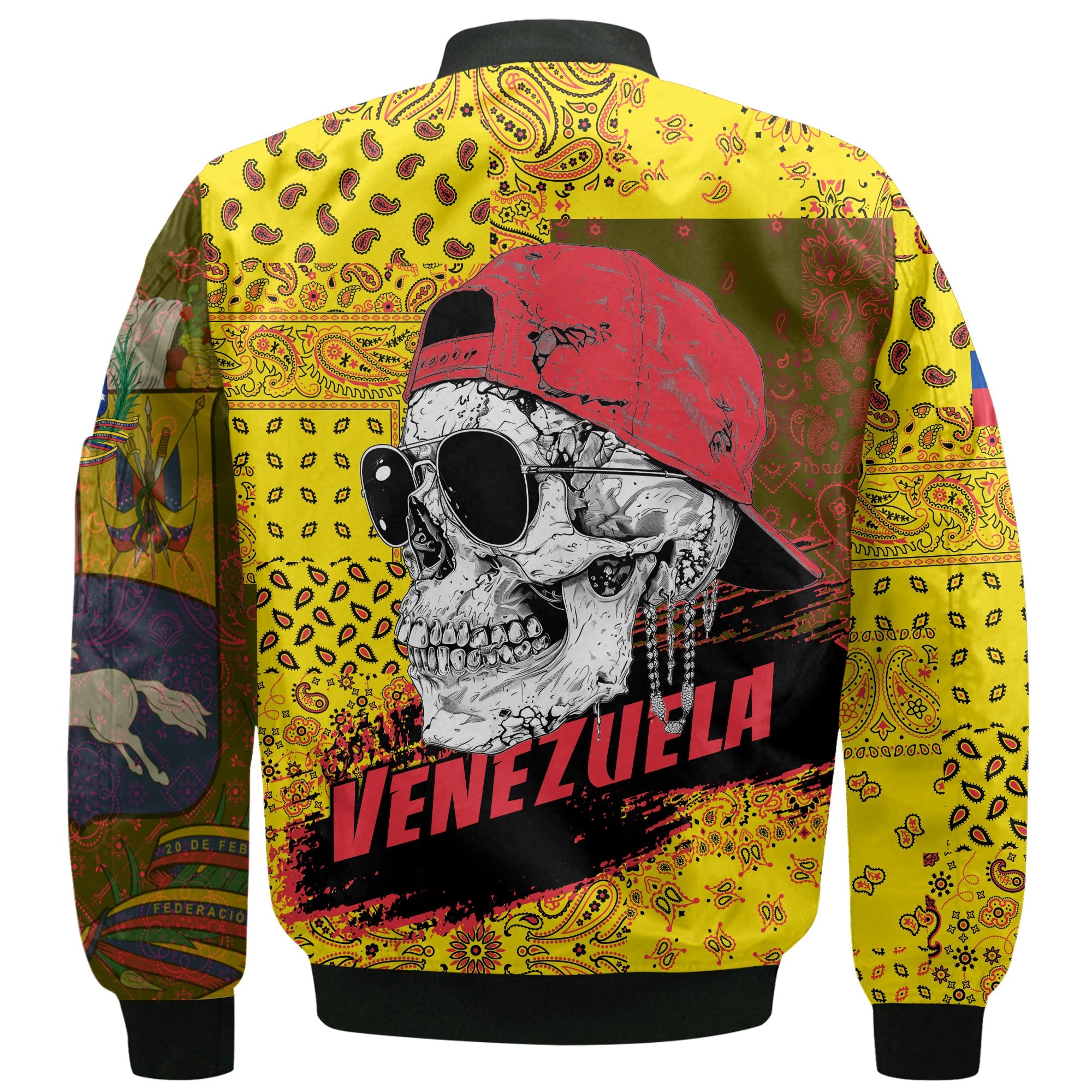 Venezuela Bomber Jacket Paisley Flag And Skull Style 3