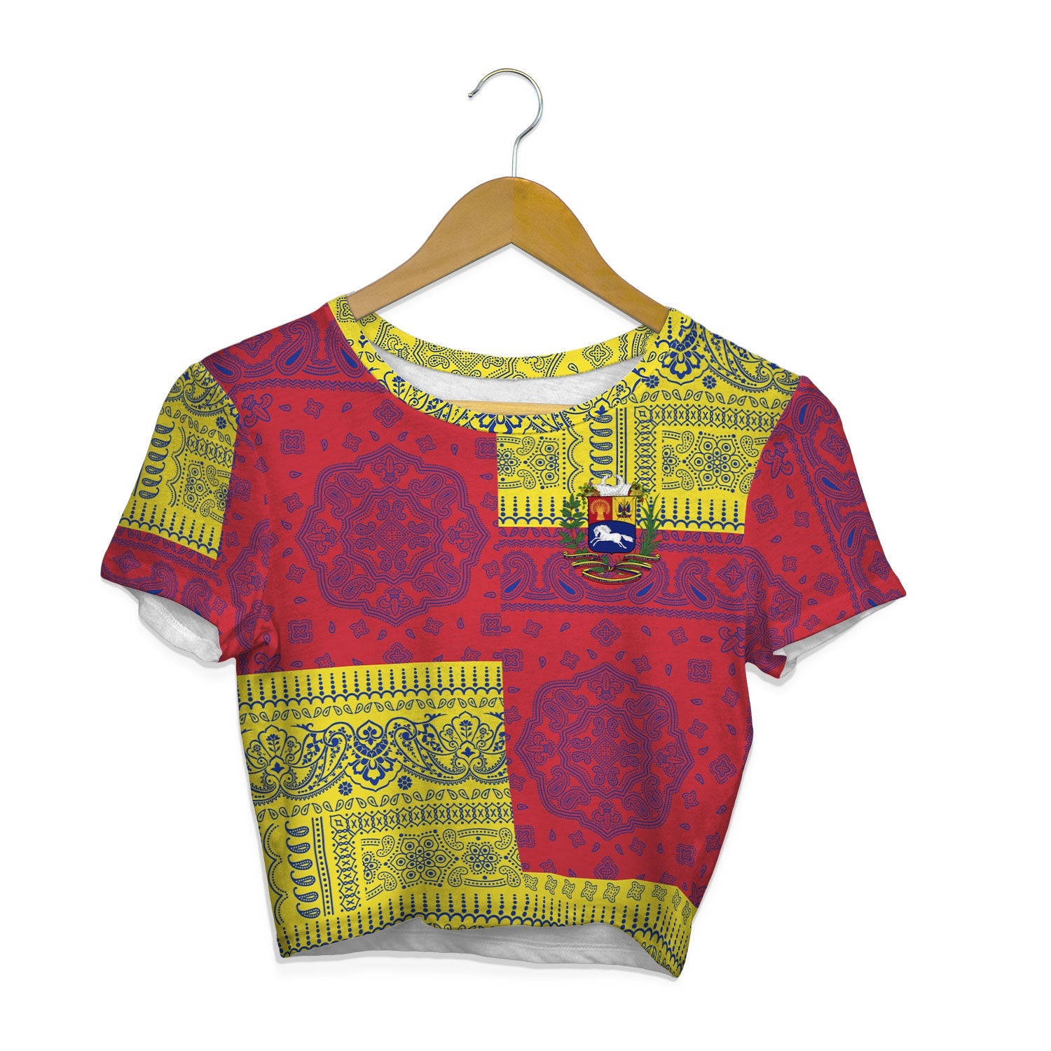 Venezuela Croptop T Shirt Flag And Paisley Basic Style 1