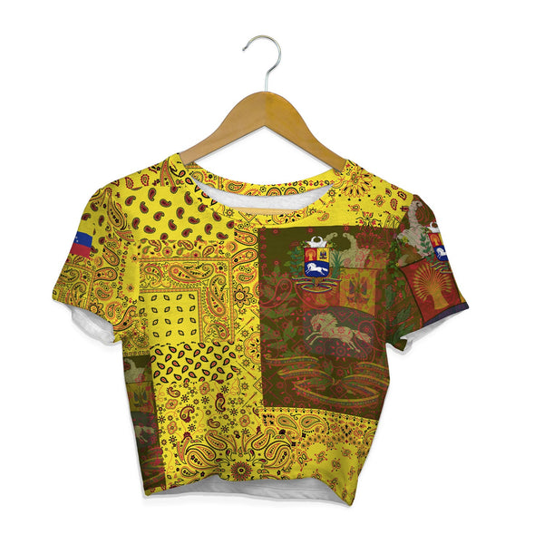 Venezuela Croptop T Shirt Paisley Flag And Skull Style 1