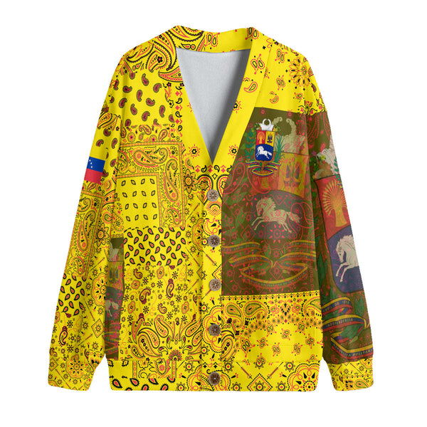 Venezuela Fleece Cardigan Paisley Flag And Skull Style 1