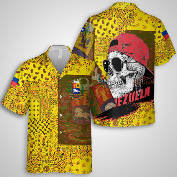 Venezuela Hawaiian Shirt Paisley Flag And Skull Style 1