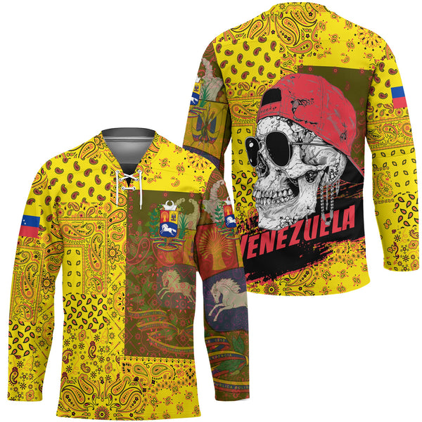 Venezuela Hockey Jersey Paisley Flag And Skull Style 1