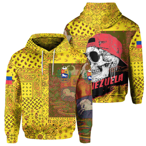 Venezuela Hoodie Paisley Flag And Skull Style 1