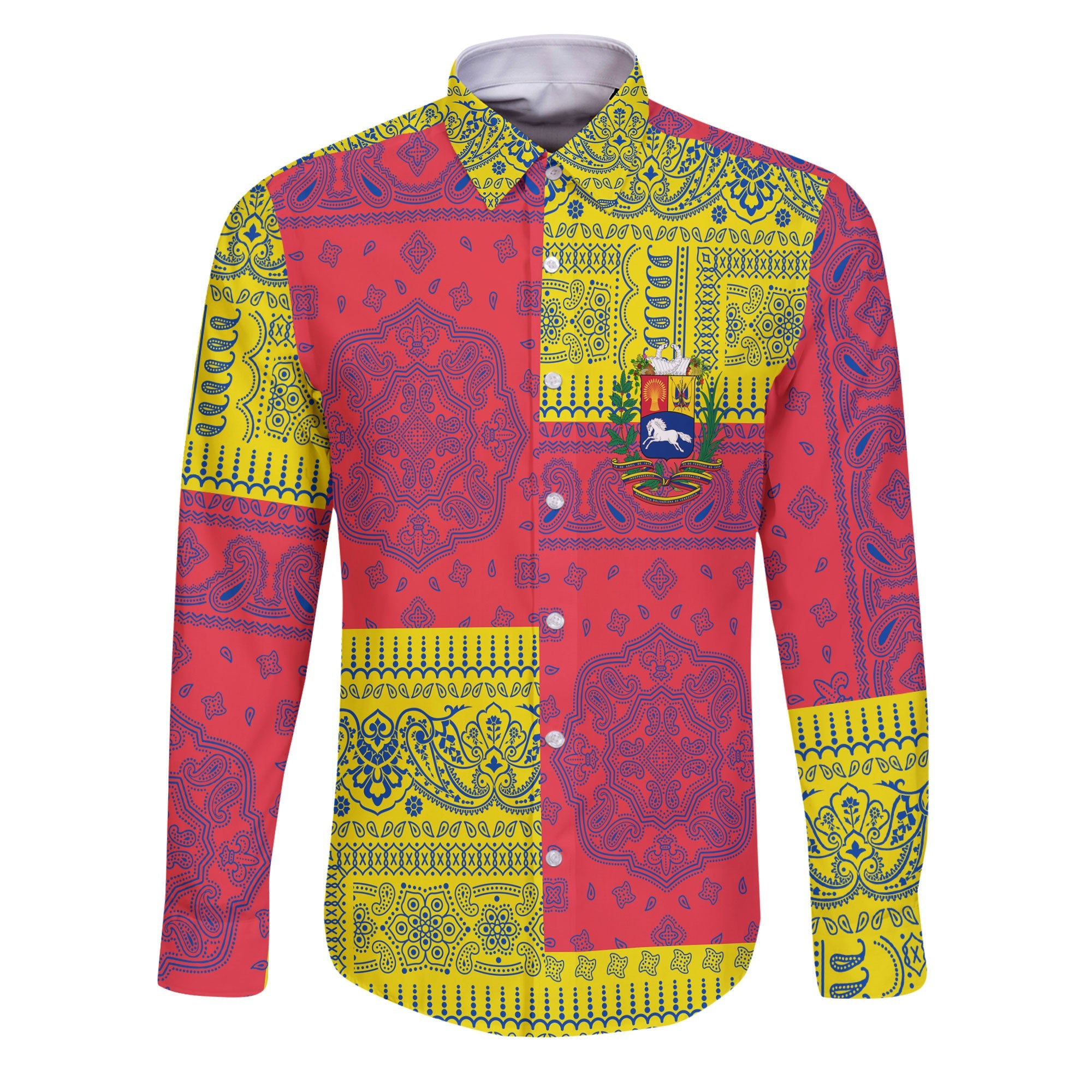 Venezuela Long Sleeve Button Shirt Flag And Paisley Basic Style 1