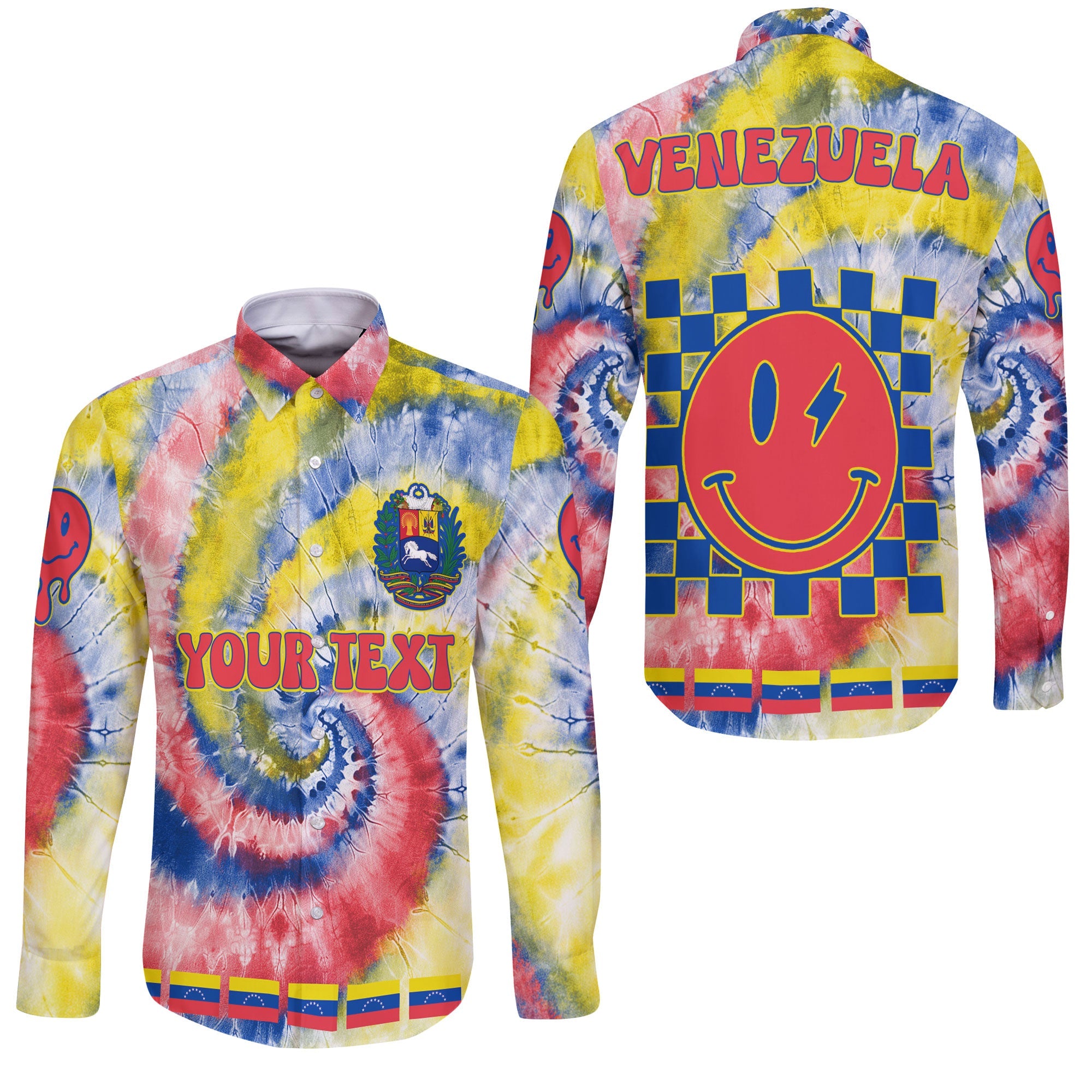 Venezuela Long Sleeve Button Shirt Custom Tie Dye Style 3