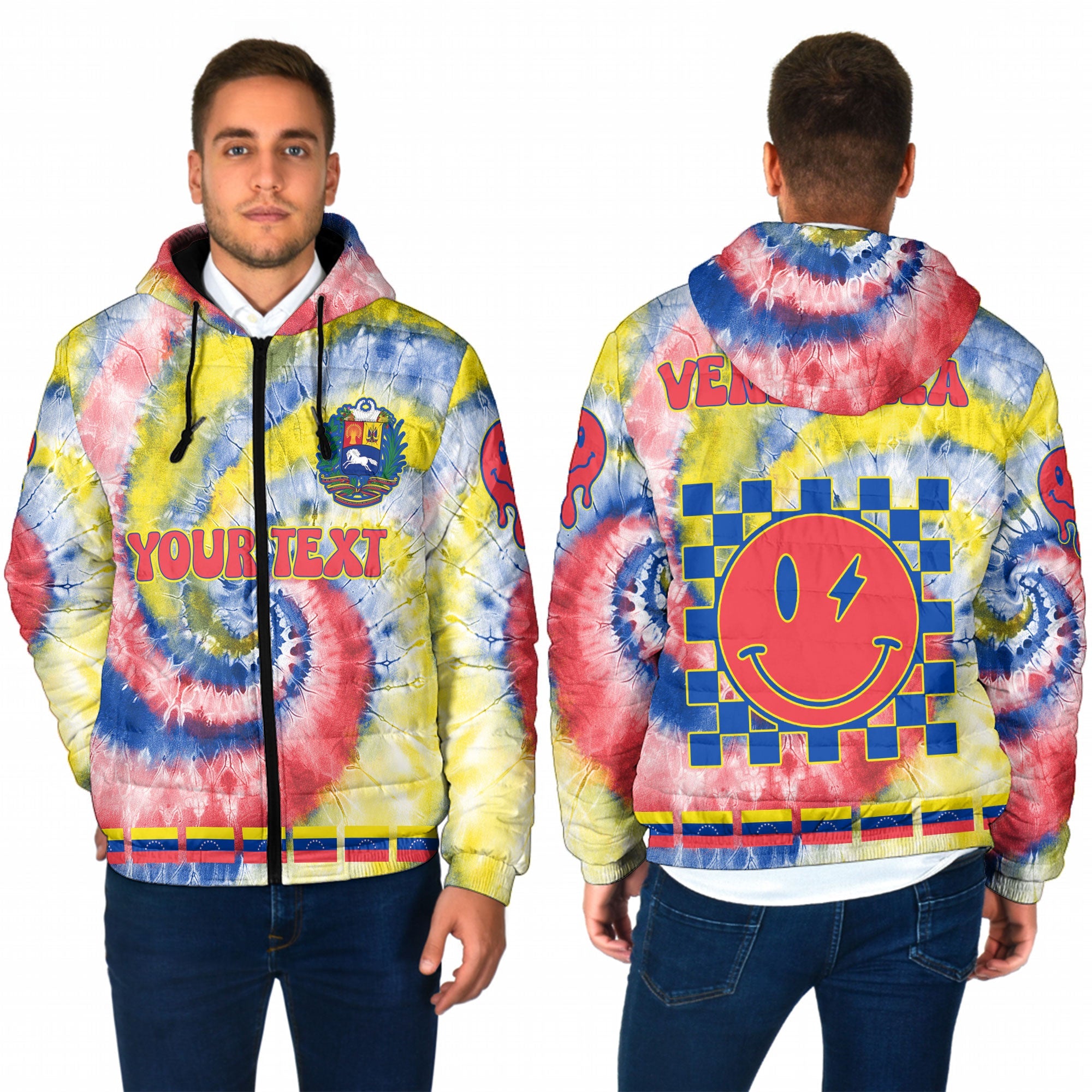 Venezuela Men Hooded Padded Jacket Custom Tie Dye Style 1