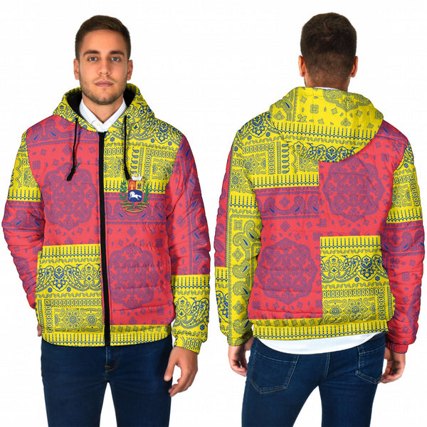 Venezuela Men Hooded Padded Jacket Flag And Paisley Basic Style 1