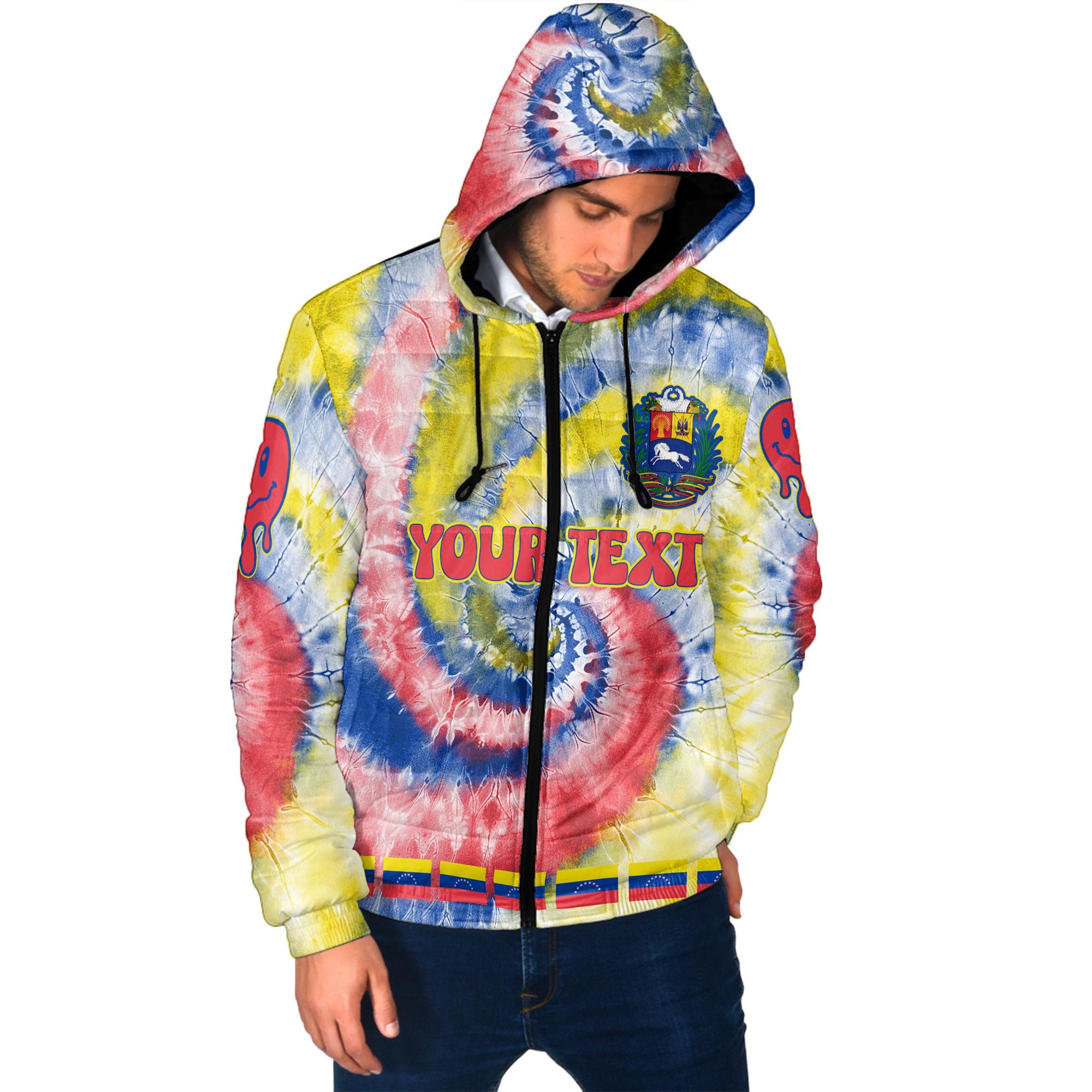 Venezuela Men Hooded Padded Jacket Custom Tie Dye Style 2