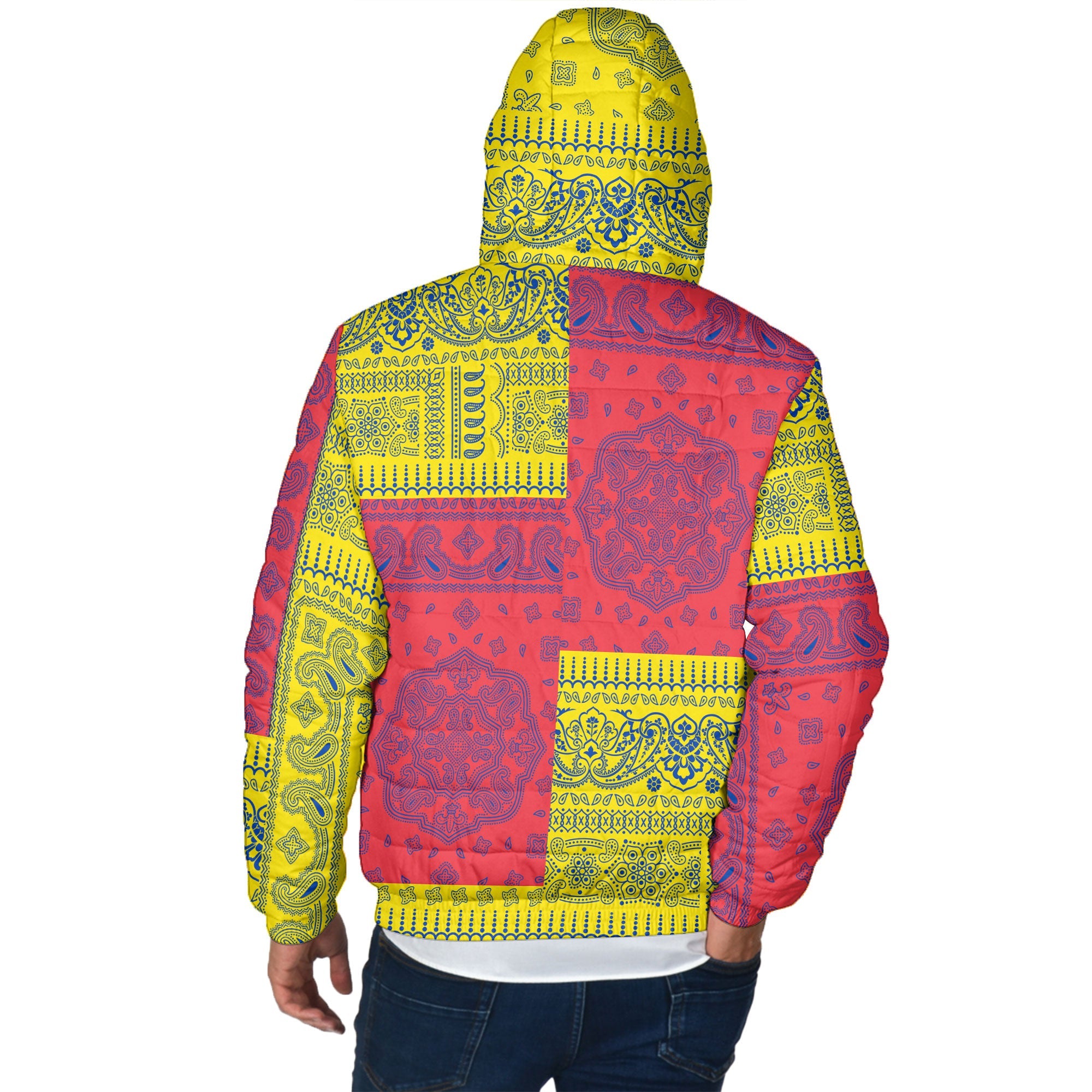 Venezuela Men Hooded Padded Jacket Flag And Paisley Basic Style 3