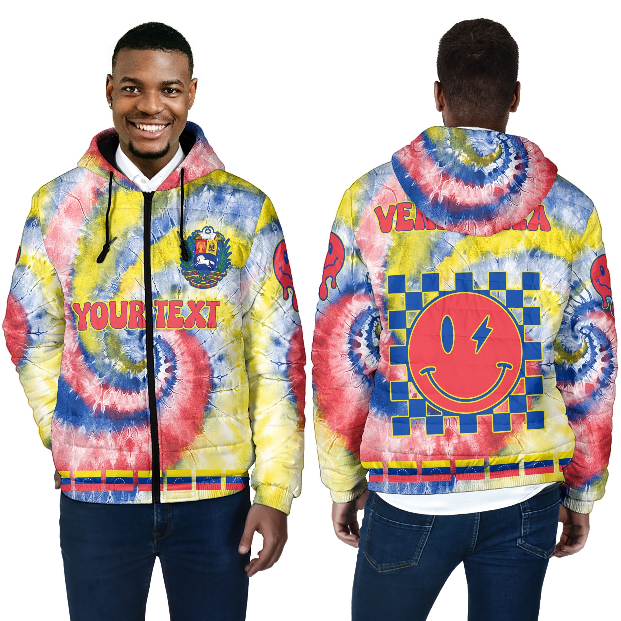 Venezuela Men Hooded Padded Jacket Custom Tie Dye Style 4