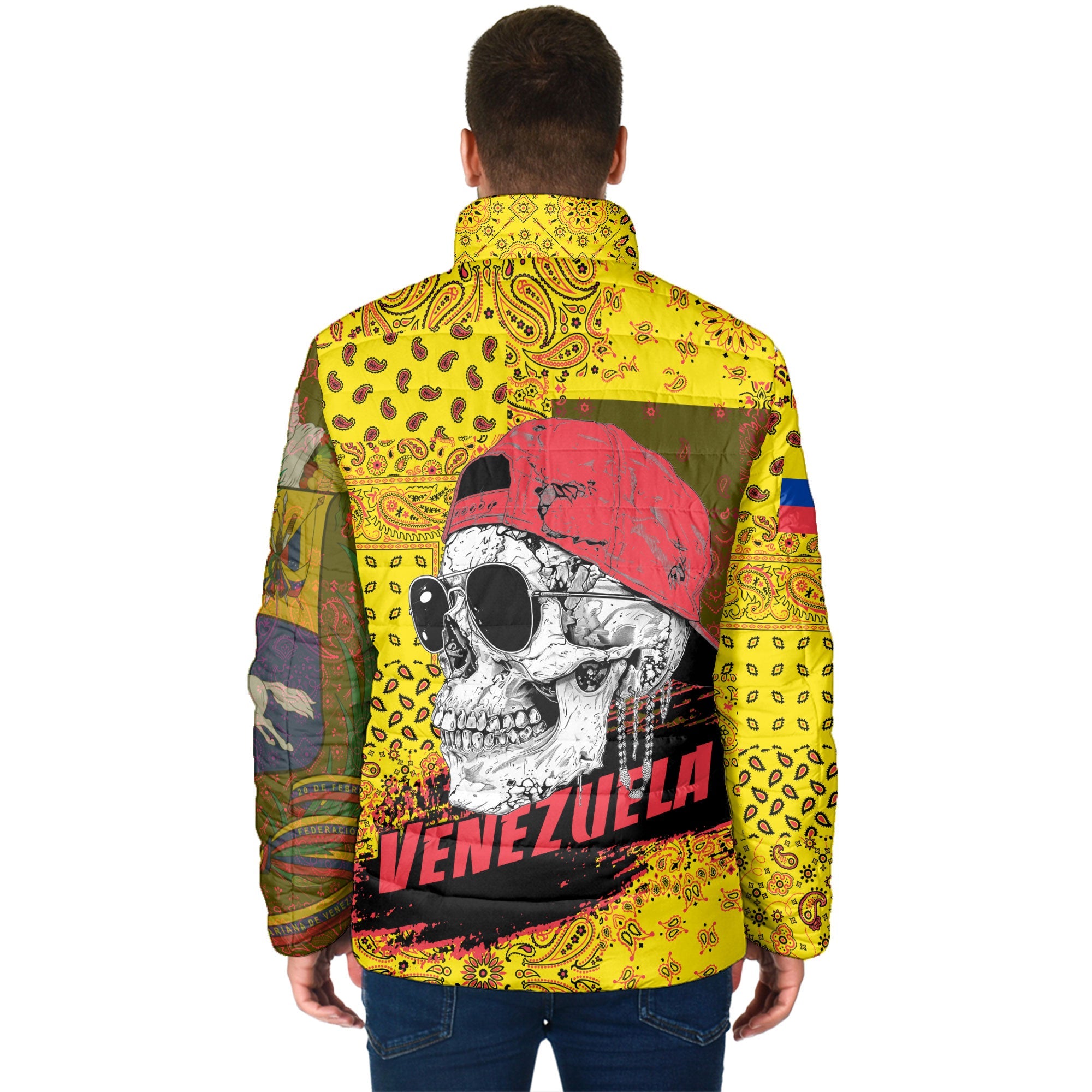 Venezuela Men Padded Jacket Paisley Flag And Skull Style 2