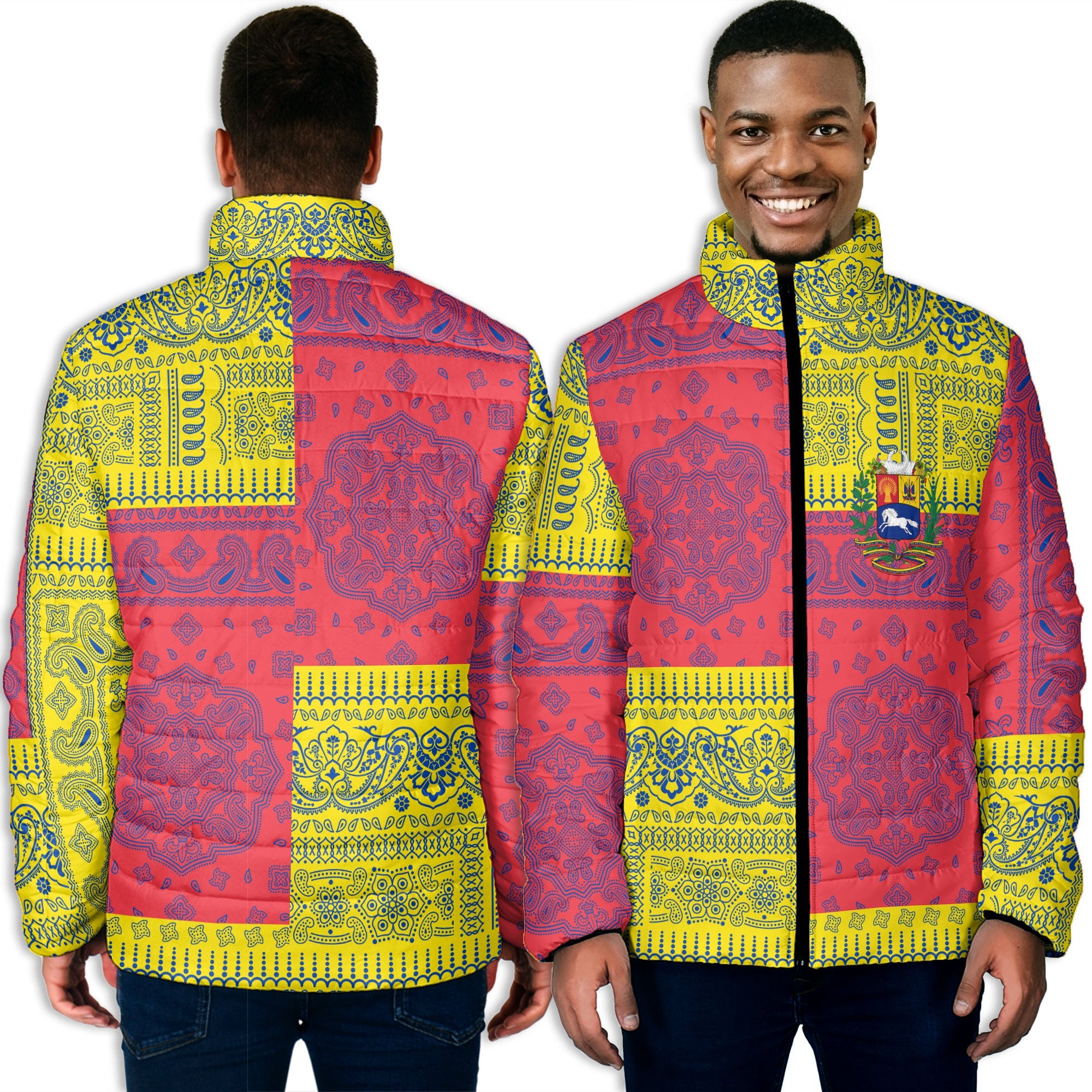 Venezuela Men Padded Jacket Flag And Paisley Basic Style 3