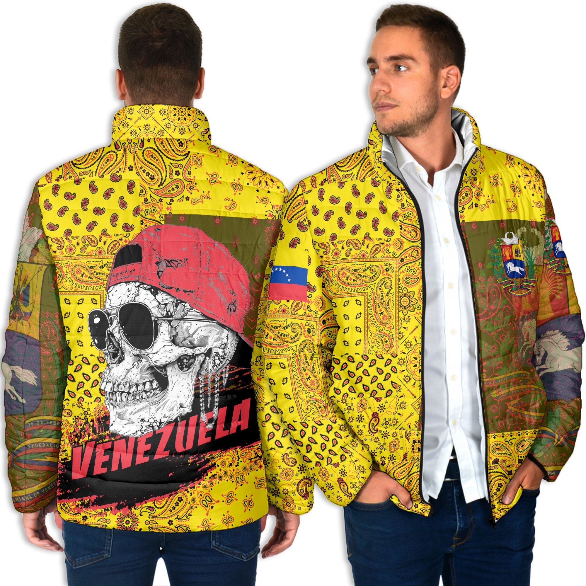 Venezuela Men Padded Jacket Paisley Flag And Skull Style 4