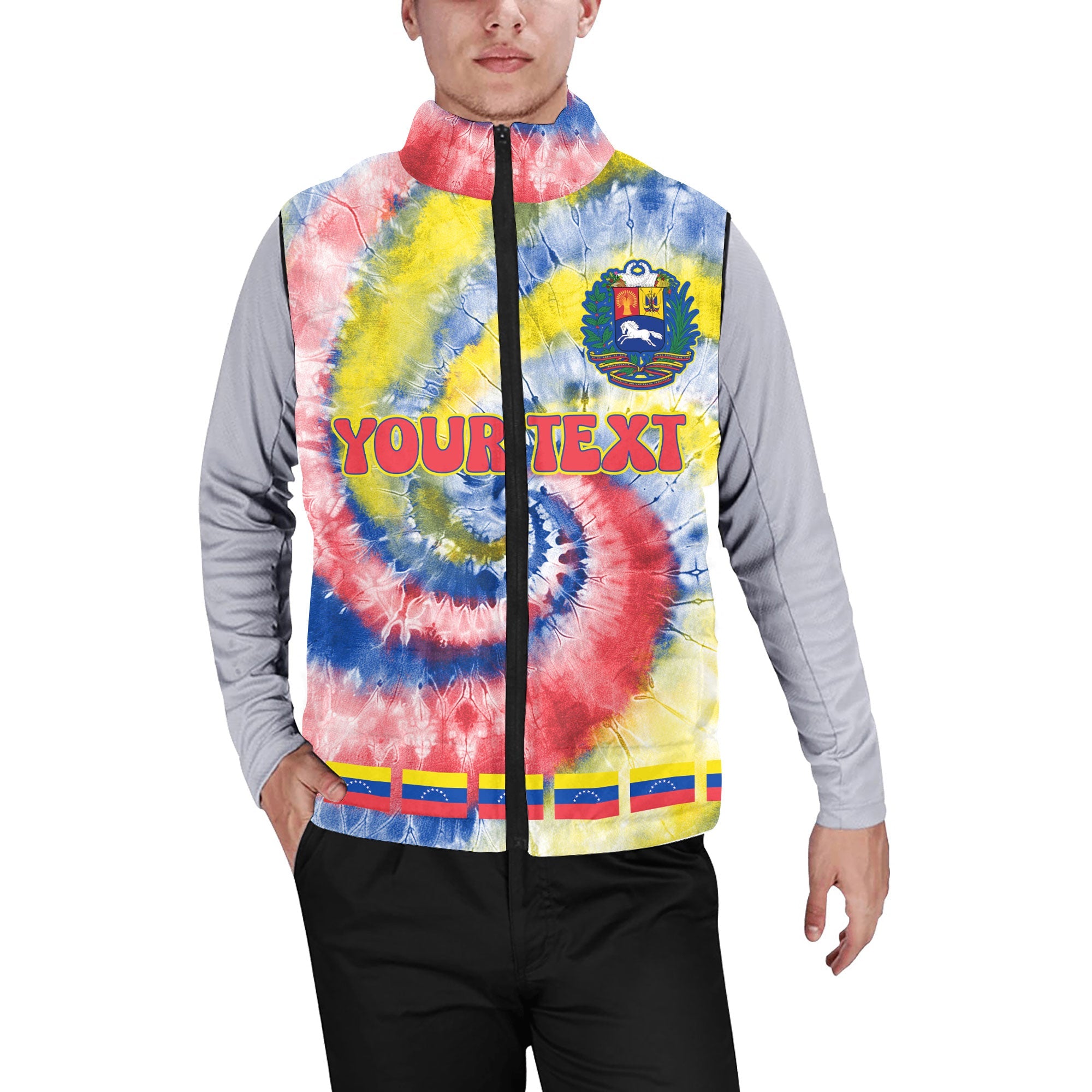 Venezuela Men Padded Jacket Vest Custom Tie Dye Style 1