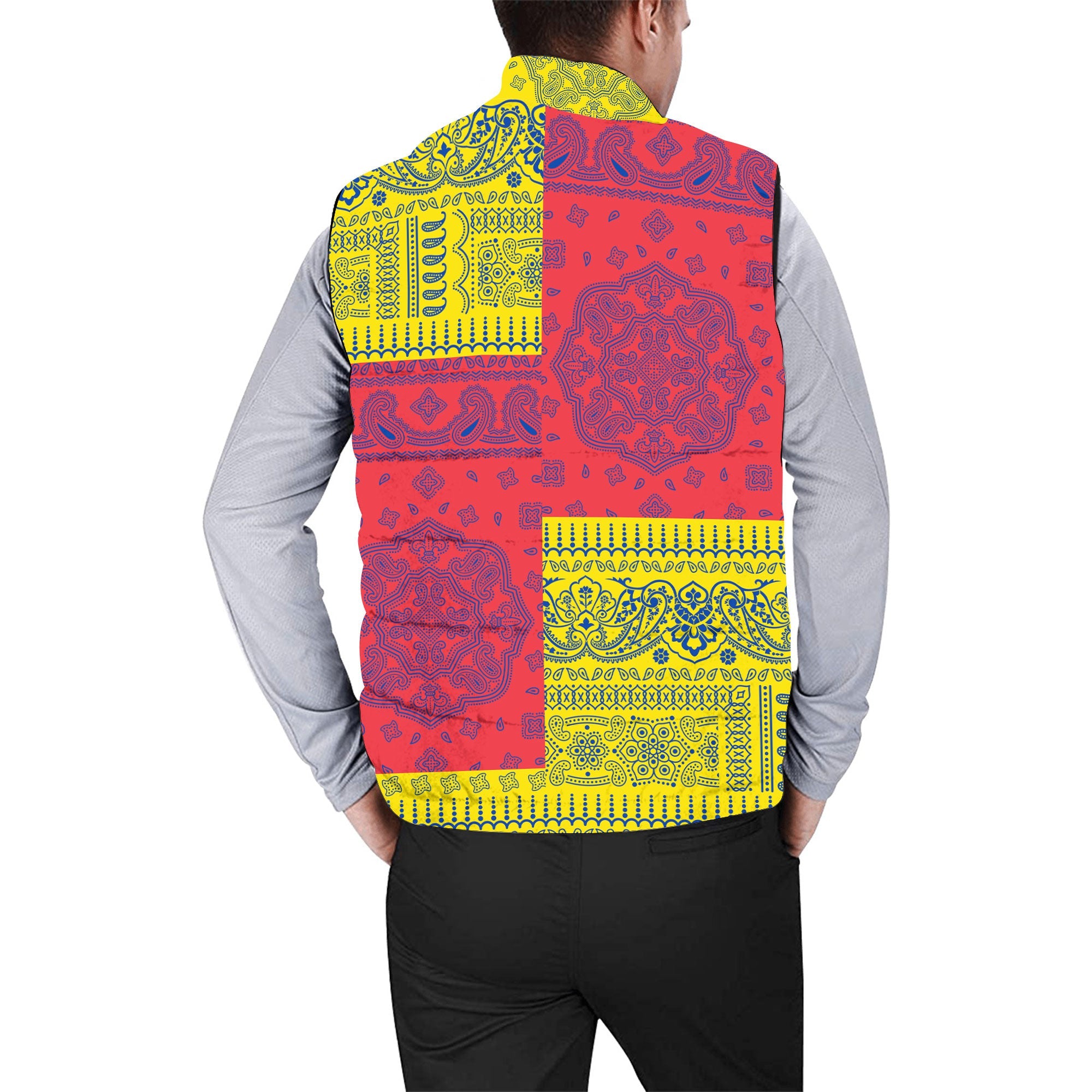 Venezuela Men Padded Jacket Vest Flag And Paisley Basic Style 2