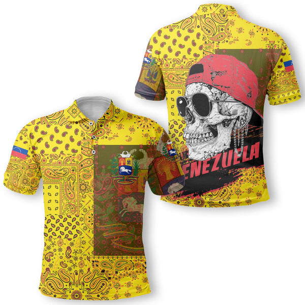 Venezuela Polo Shirt Paisley Flag And Skull Style 1