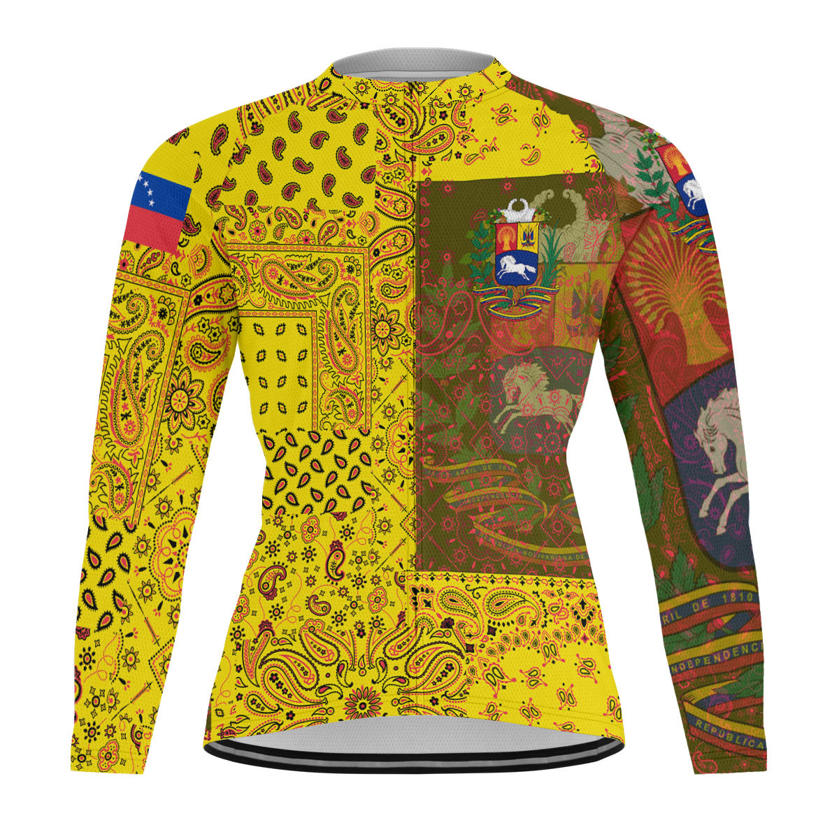 Venezuela Raglan Men Cycling Jersey Long Sleeve Paisley Flag And Skull Style 1