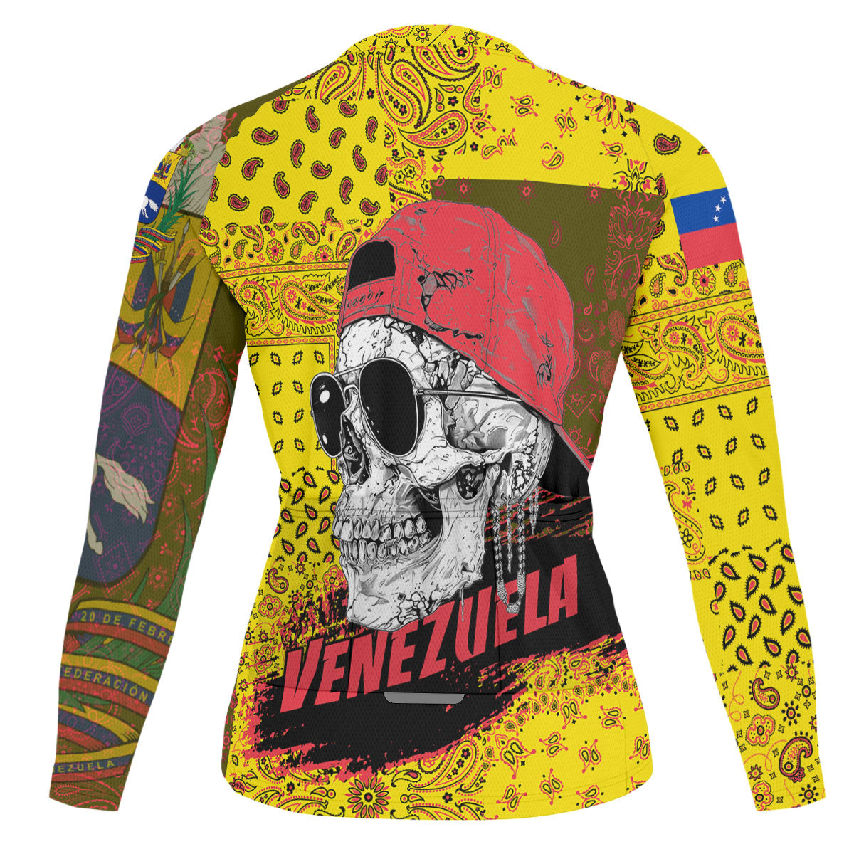 Venezuela Raglan Men Cycling Jersey Long Sleeve Paisley Flag And Skull Style 2