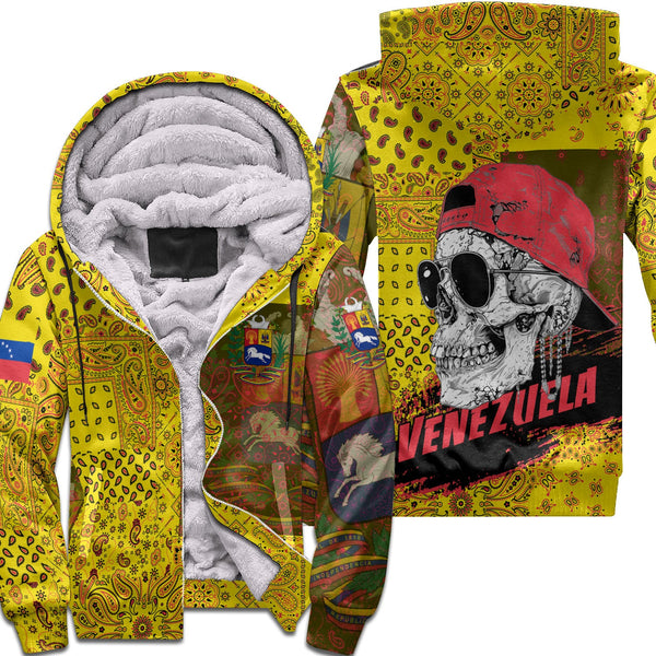 Venezuela Sherpa Hoodie Paisley Flag And Skull Style 1