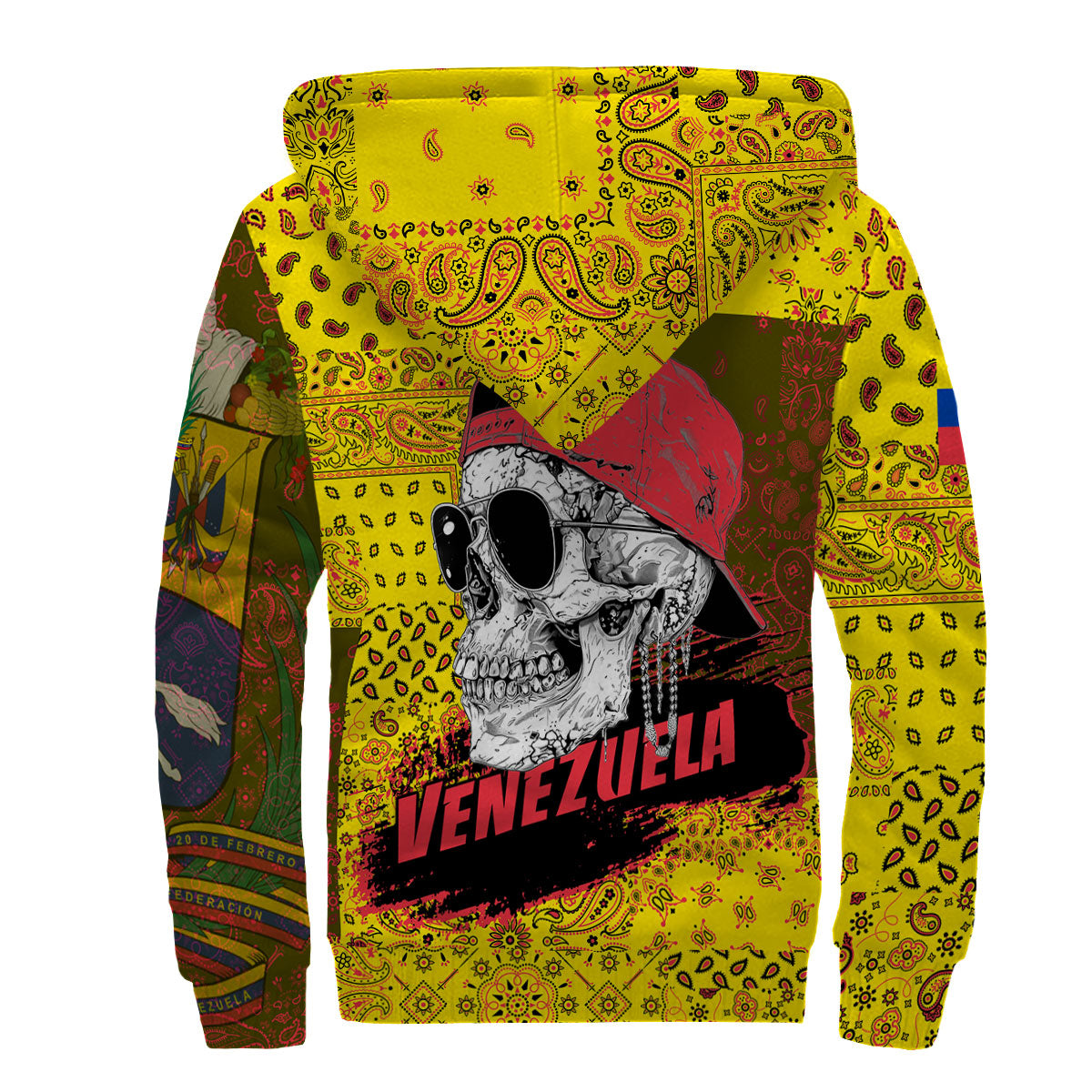 Venezuela Sherpa Hoodie Paisley Flag And Skull Style 2