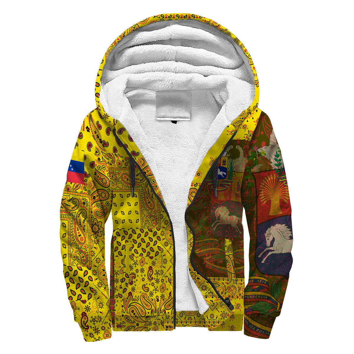 Venezuela Sherpa Hoodie Paisley Flag And Skull Style 3