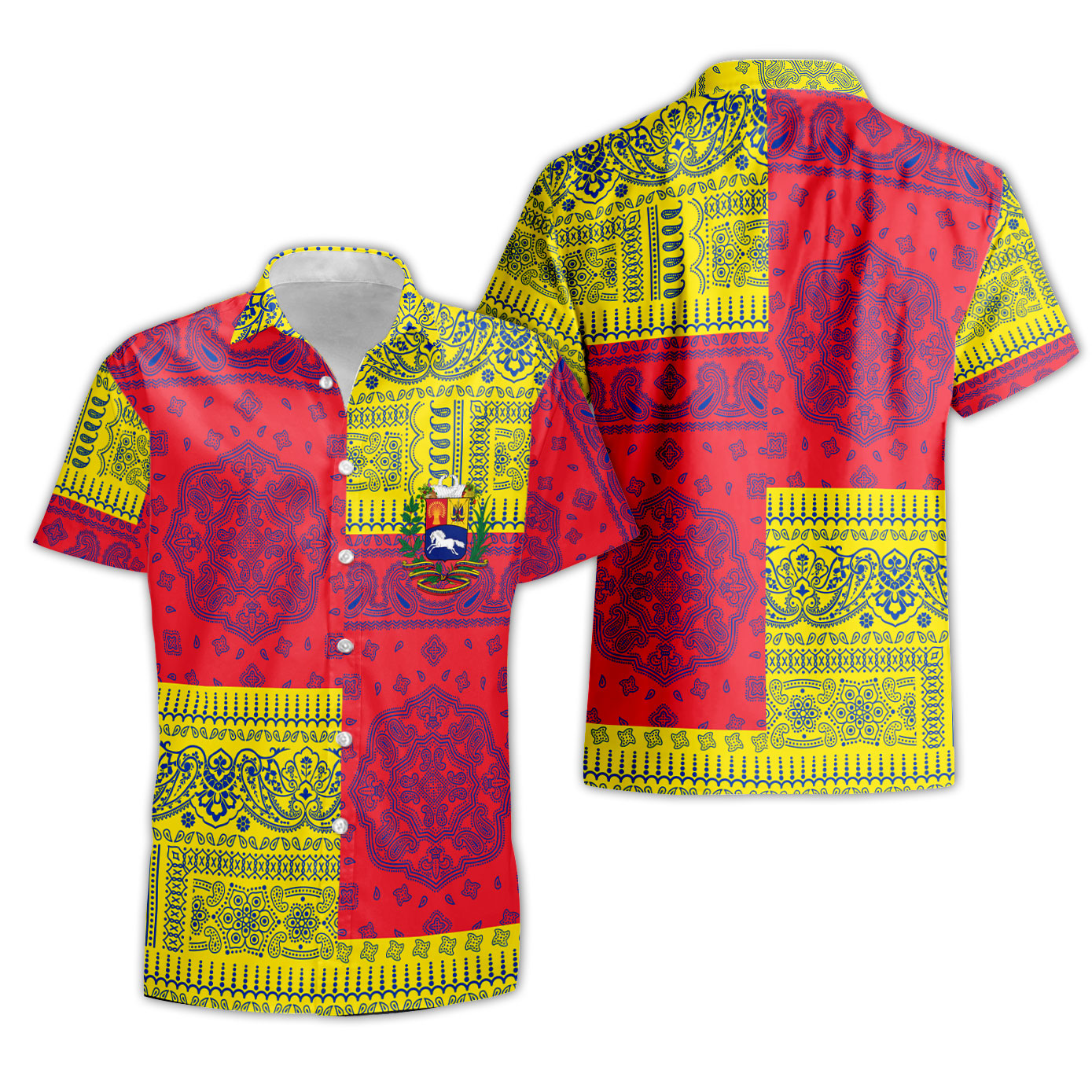 Venezuela Short Sleeve Shirt Flag And Paisley Basic Style 1