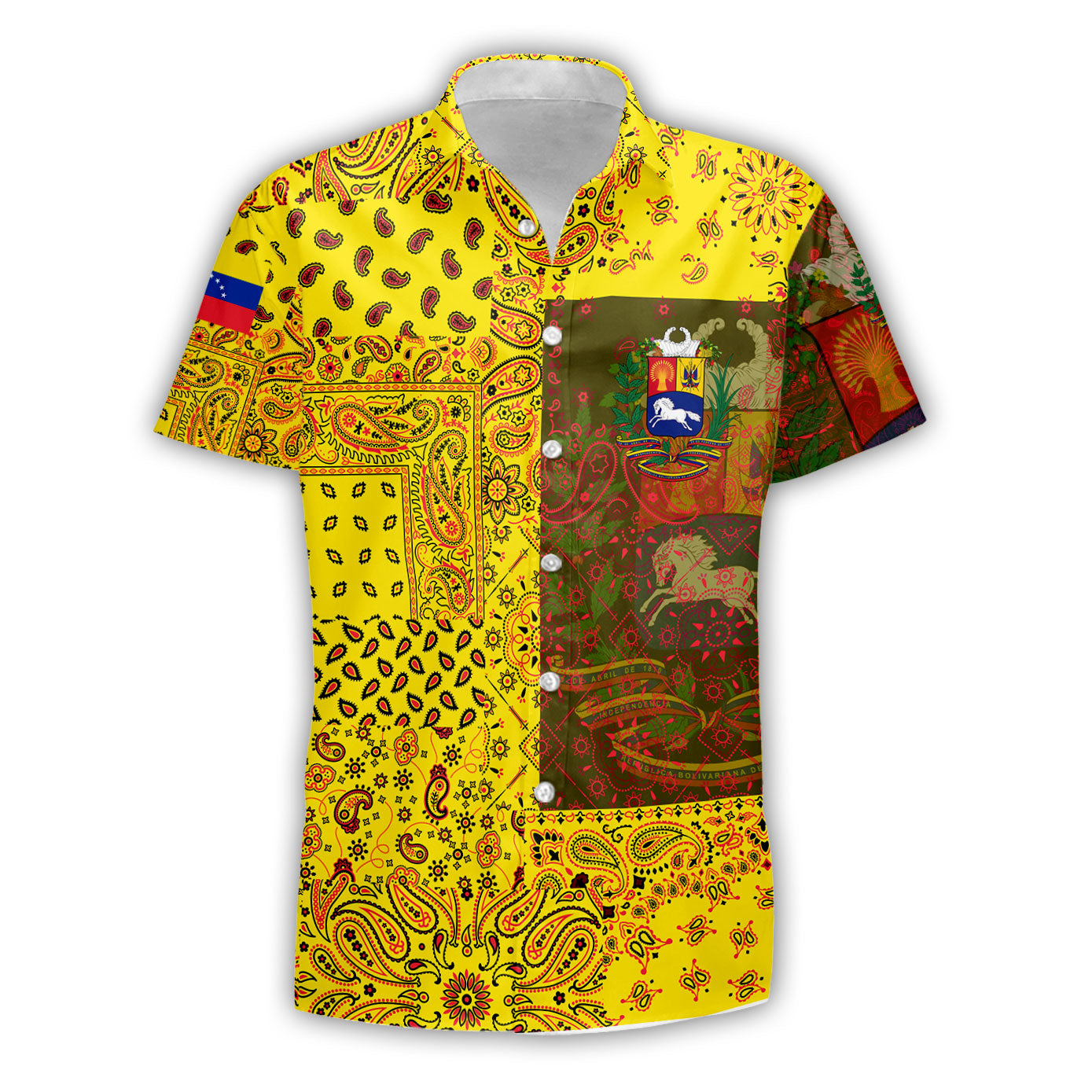 Venezuela Short Sleeve Shirt Paisley Flag And Skull Style 1