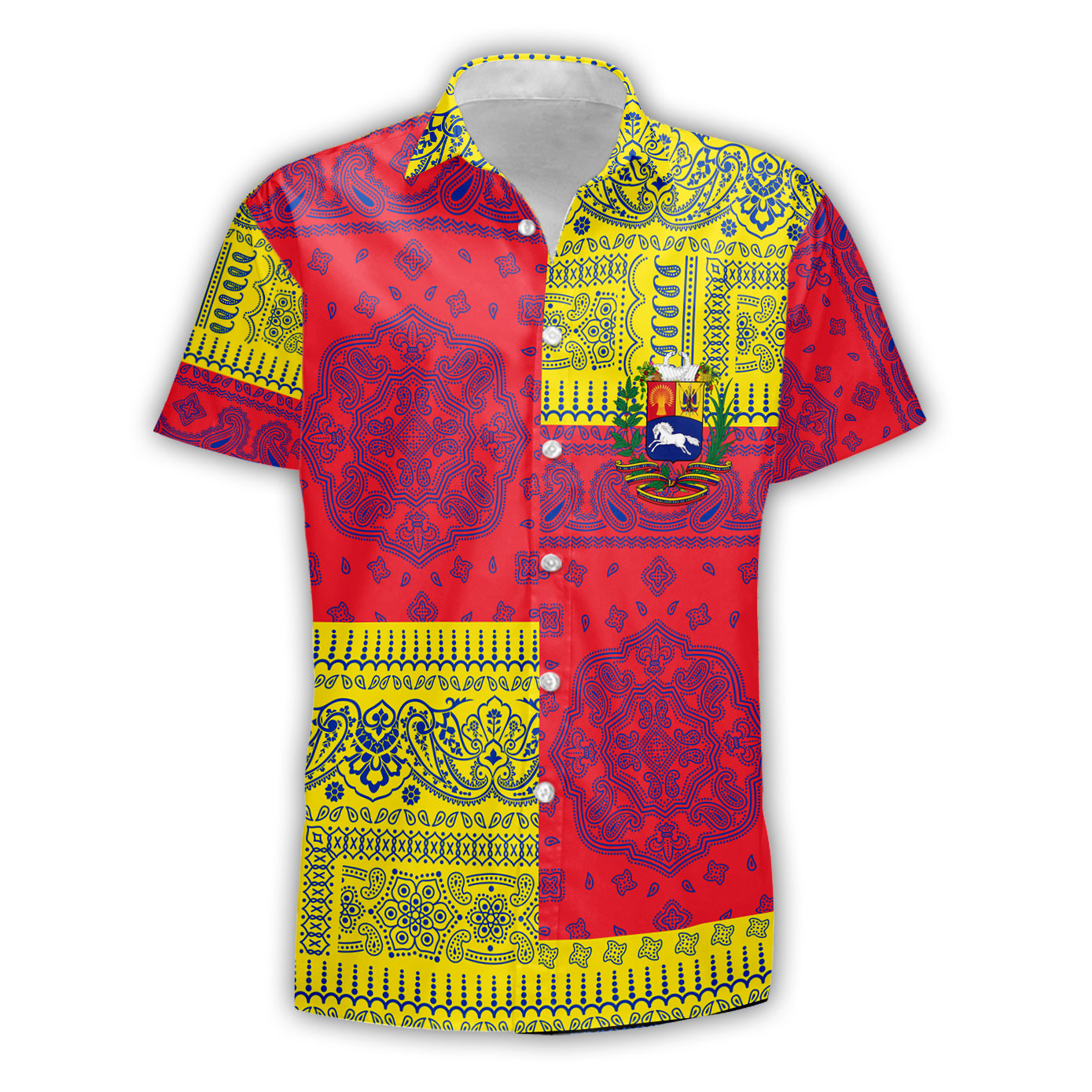 Venezuela Short Sleeve Shirt Flag And Paisley Basic Style 2