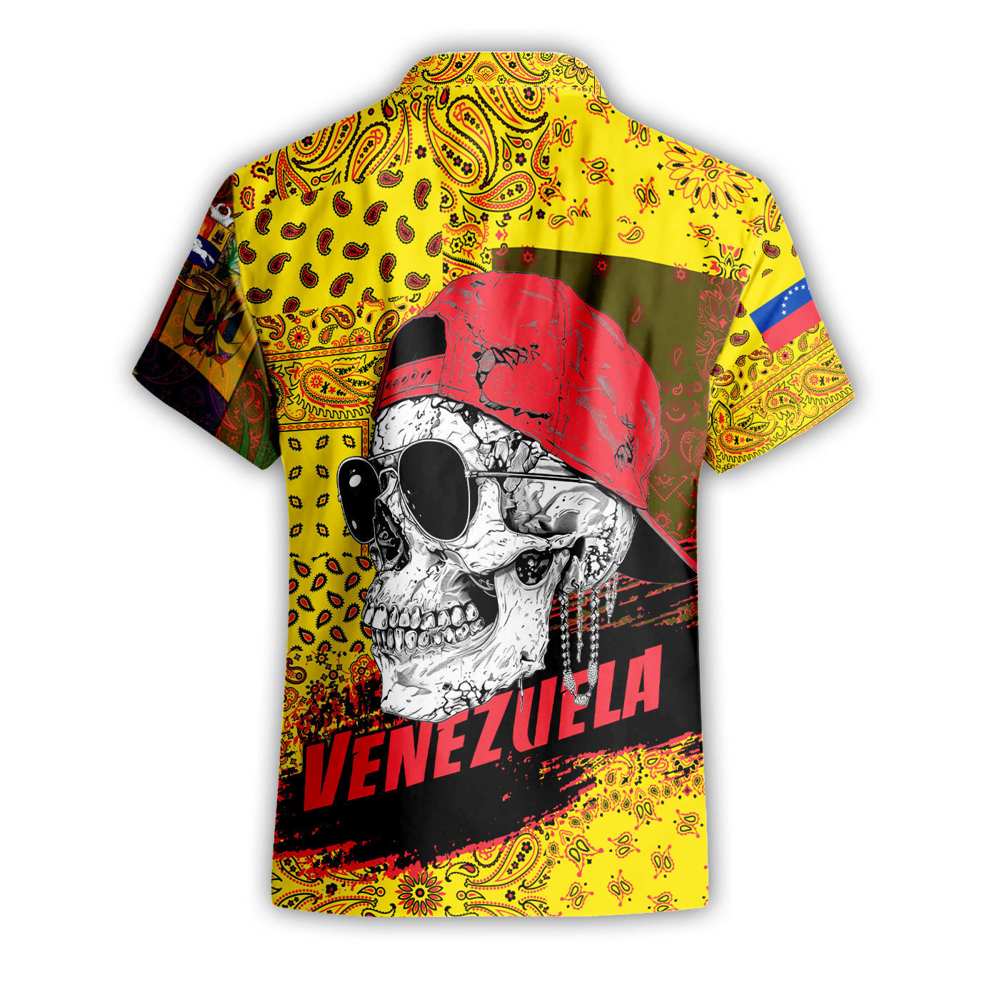 Venezuela Short Sleeve Shirt Paisley Flag And Skull Style 2