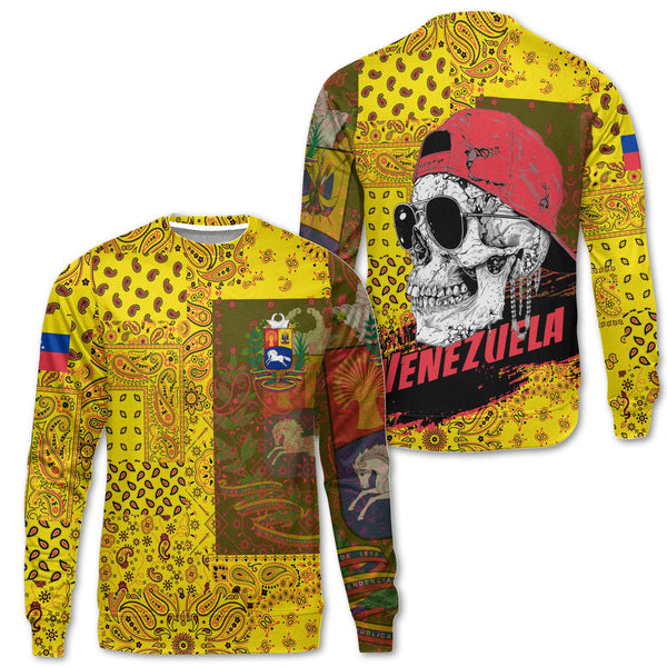 Venezuela Sweatshirt Paisley Flag And Skull Style 1