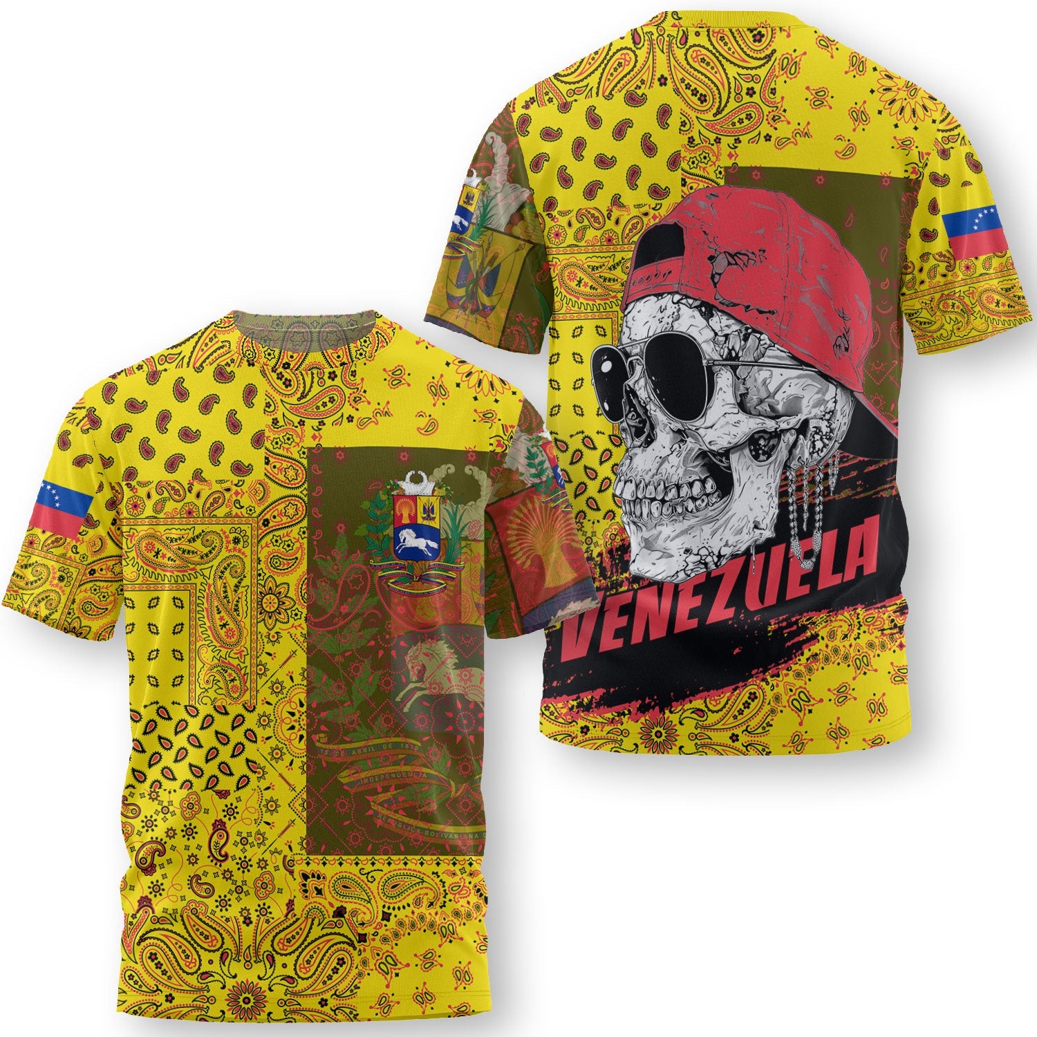 Venezuela T Shirt Paisley Flag And Skull Style 3