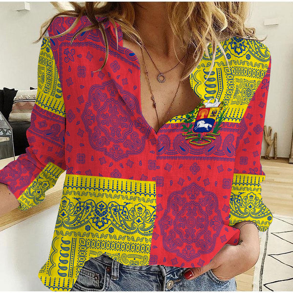 Venezuela Women Casual Shirt Flag And Paisley Basic Style 1