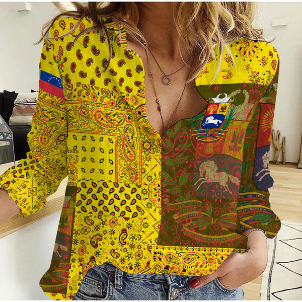 Venezuela Women Casual Shirt Paisley Flag And Skull Style 1