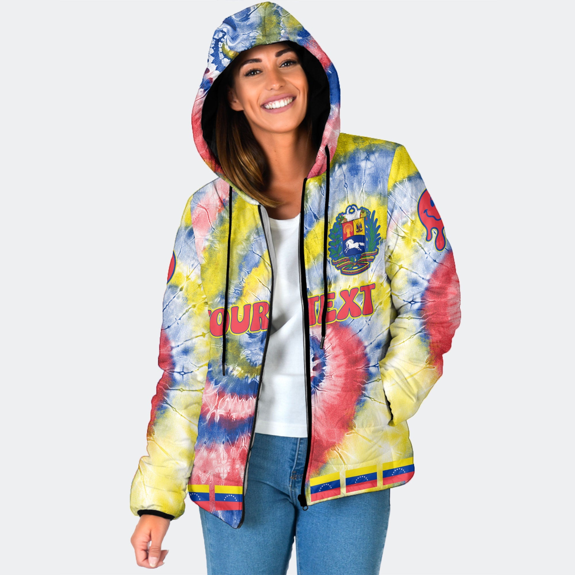 Venezuela Women Hooded Padded Jacket Custom Tie Dye Style 1