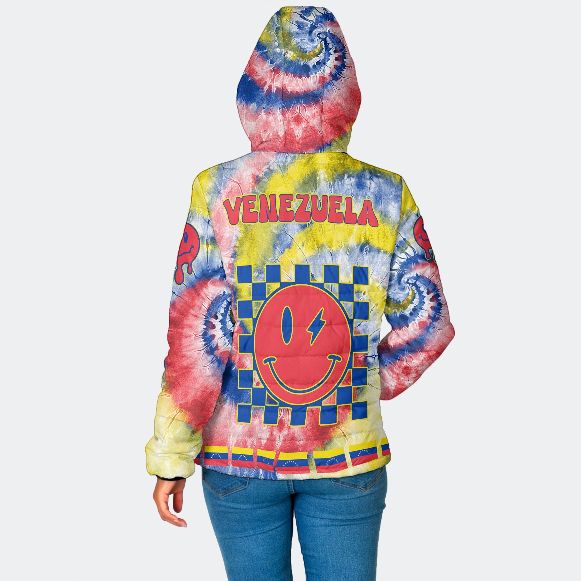 Venezuela Women Hooded Padded Jacket Custom Tie Dye Style 2