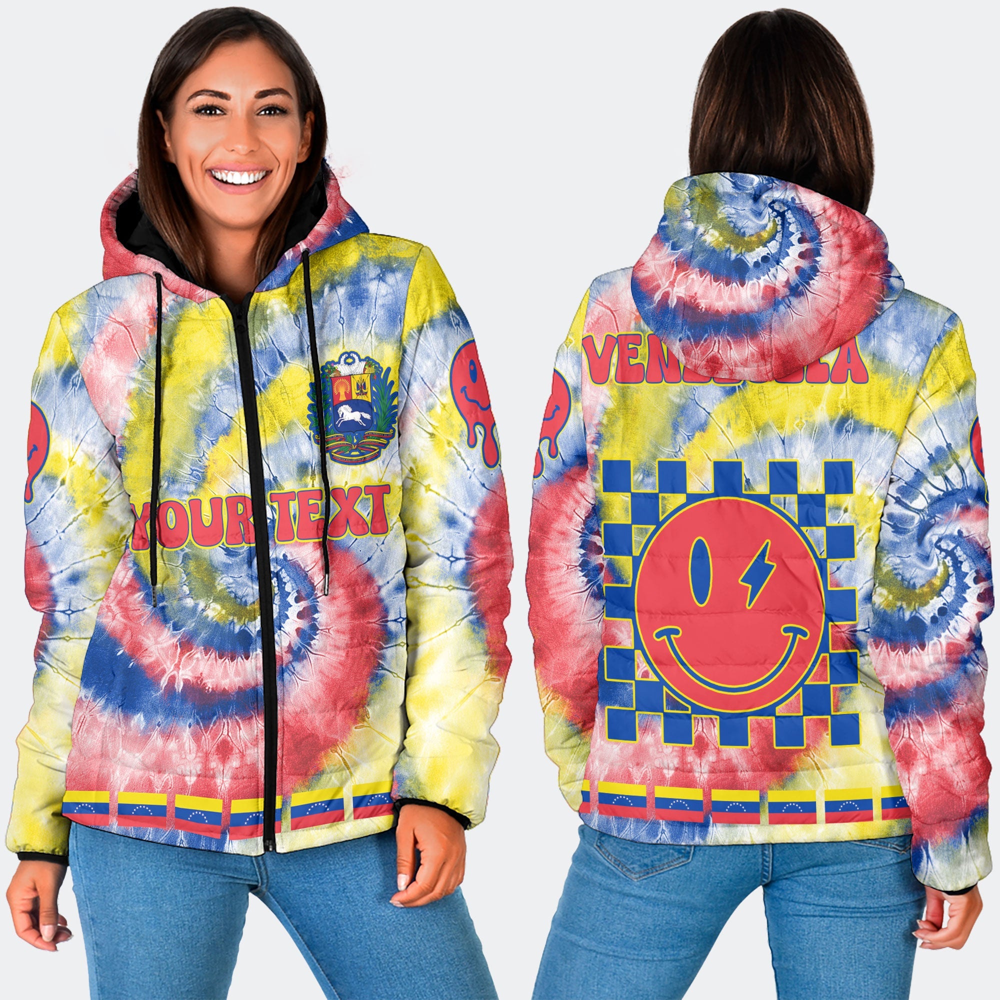 Venezuela Women Hooded Padded Jacket Custom Tie Dye Style 3