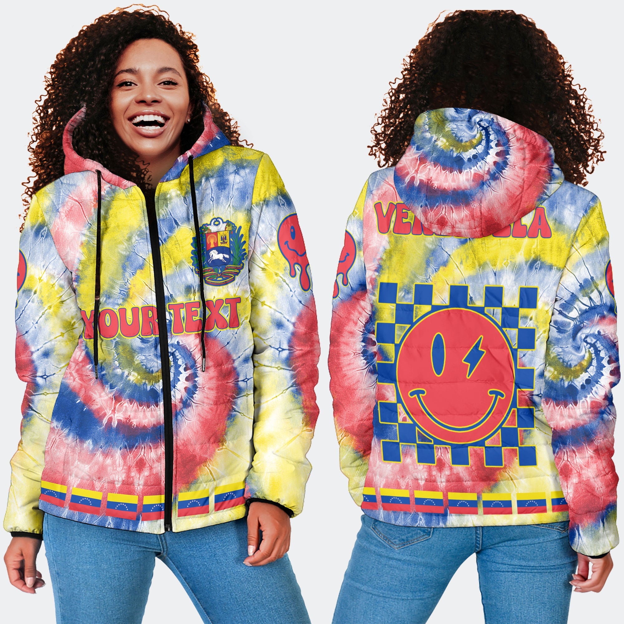 Venezuela Women Hooded Padded Jacket Custom Tie Dye Style 4