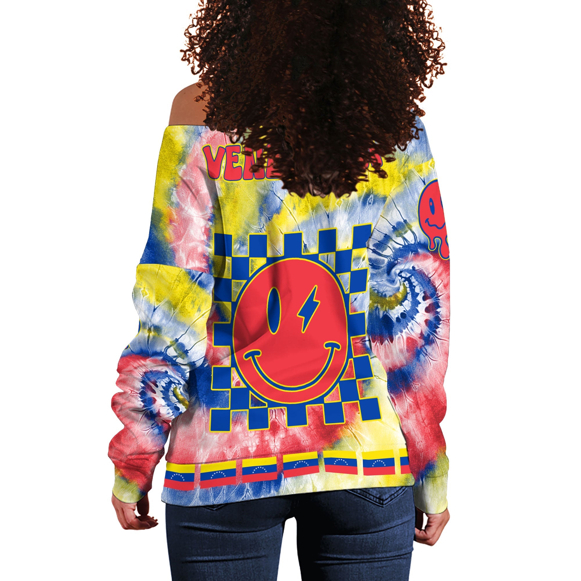 Venezuela Women Off Shoulder Sweatshirt Custom Tie Dye Style 1