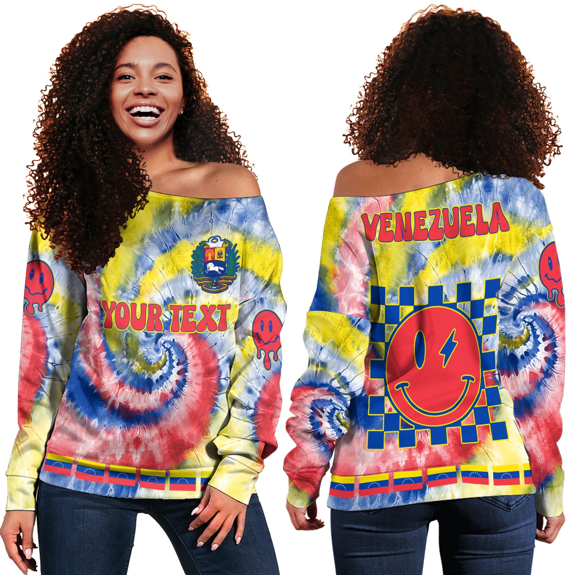 Venezuela Women Off Shoulder Sweatshirt Custom Tie Dye Style 2