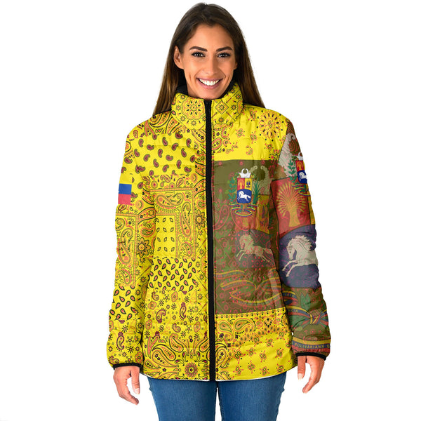 Venezuela Women Padded Jacket Paisley Flag And Skull Style 1