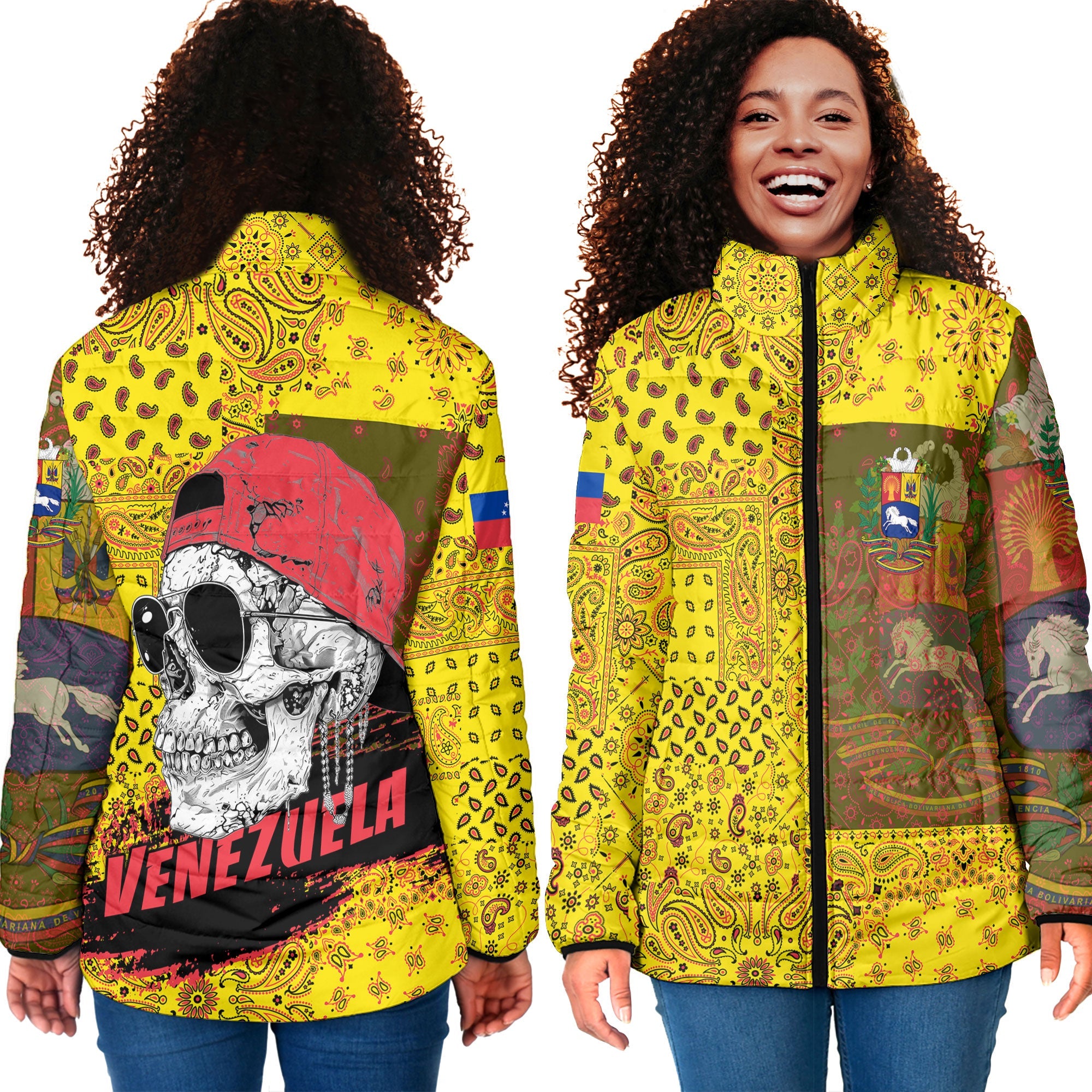 Venezuela Women Padded Jacket Paisley Flag And Skull Style 4