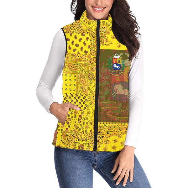 Venezuela Women Padded Jacket Vest Paisley Flag And Skull Style 1