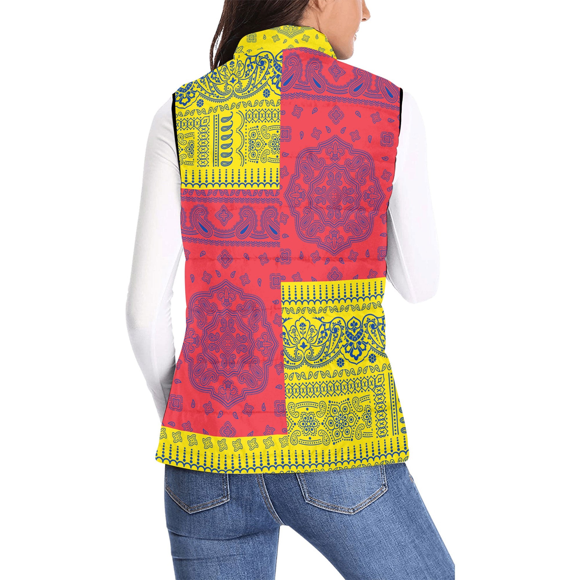 Venezuela Women Padded Jacket Vest Flag And Paisley Basic Style 2