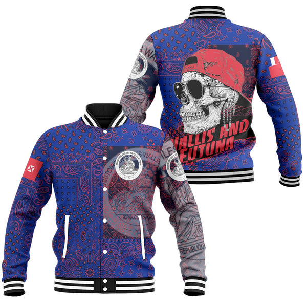 Wallis And Futuna Baseball Jacket Paisley Flag And Skull Style 1