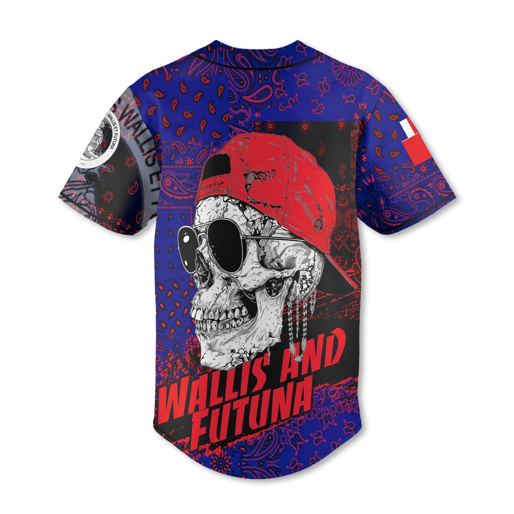 Wallis And Futuna Baseball Jersey Paisley Flag And Skull Style 3