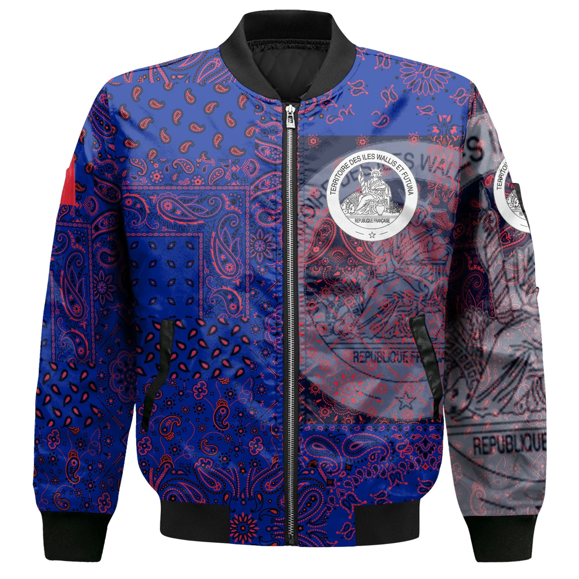 Wallis And Futuna Bomber Jacket Paisley Flag And Skull Style 2