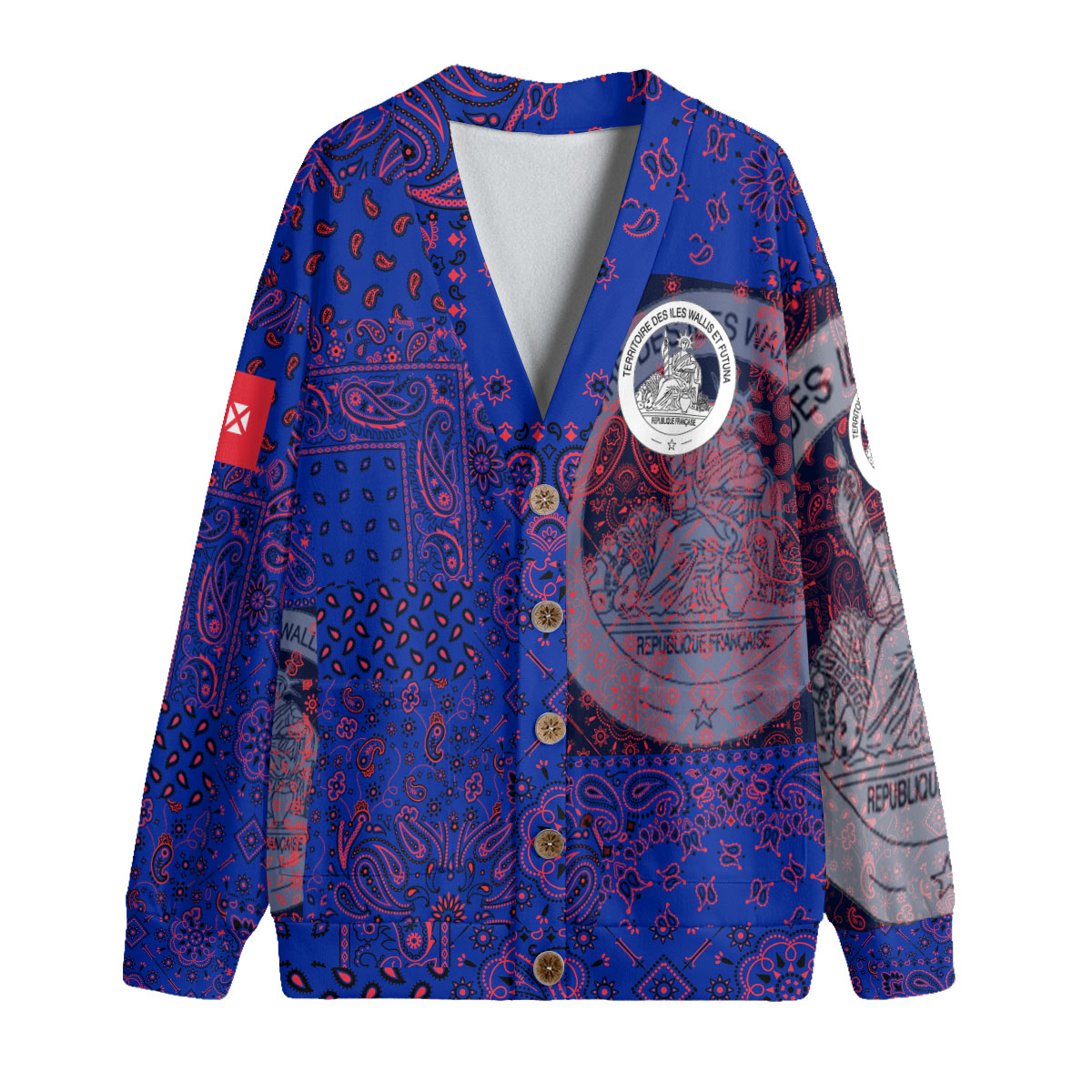 Wallis And Futuna Fleece Cardigan Paisley Flag And Skull Style 1