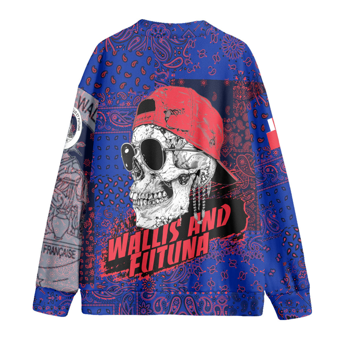 Wallis And Futuna Fleece Cardigan Paisley Flag And Skull Style 2