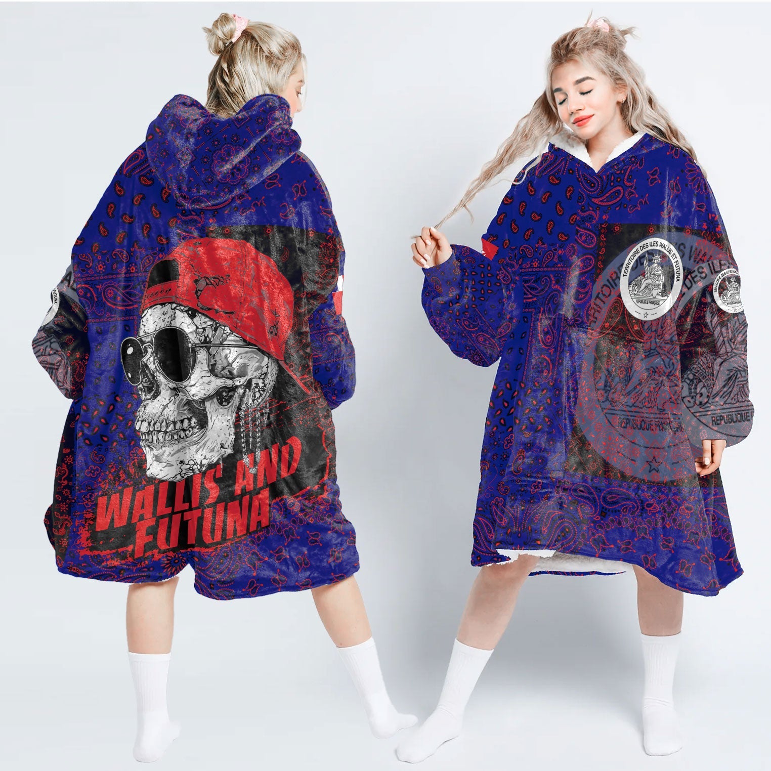 Wallis And Futuna Hoodie Blanket Paisley Flag And Skull Style 1