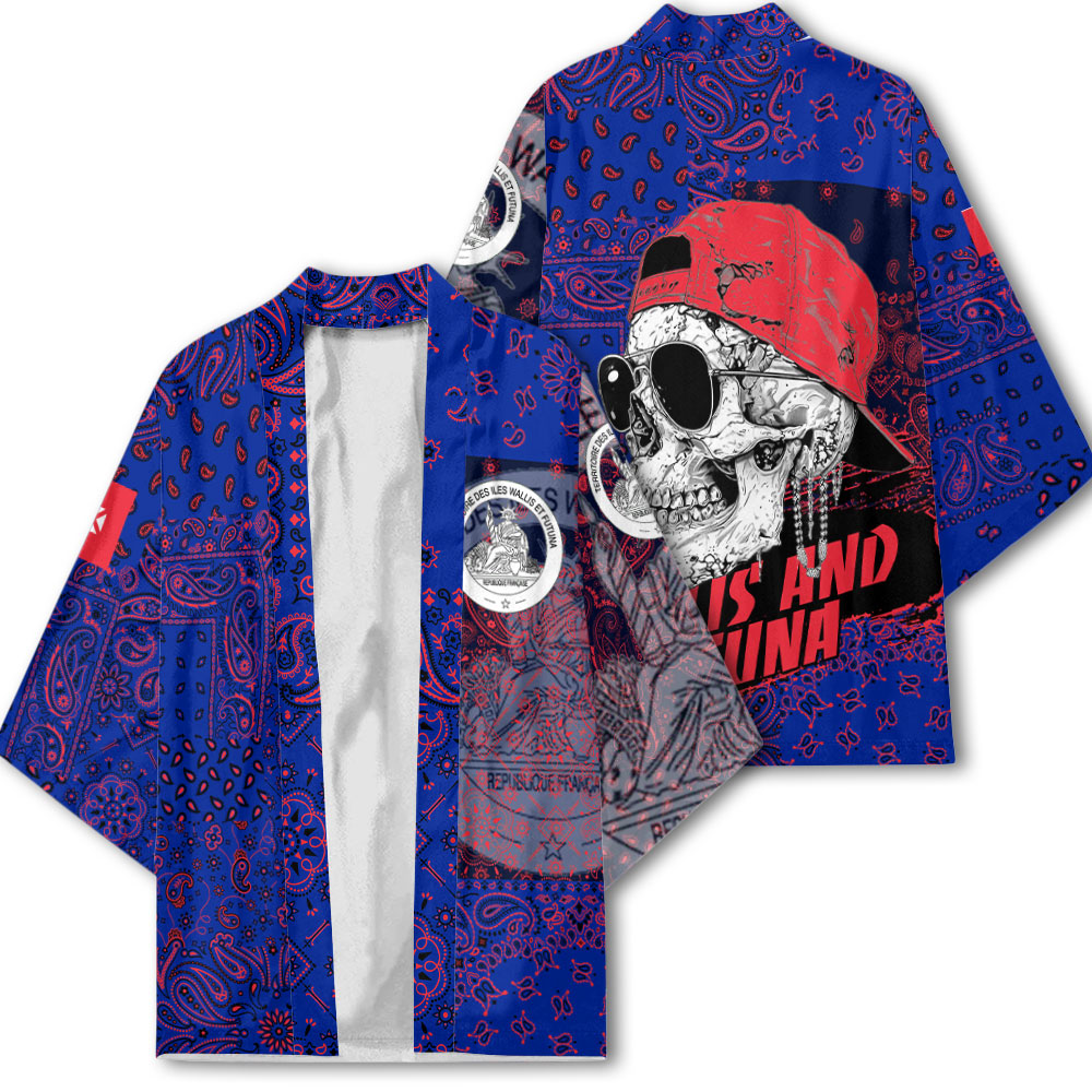 Wallis And Futuna Kimono Paisley Flag And Skull Style 2